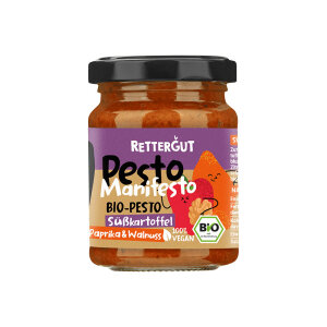 Bio-Pesto S&uuml;&szlig;kartoffel, Paprika &amp; Walnuss 120g der Berliner Manufaktur Rettergut